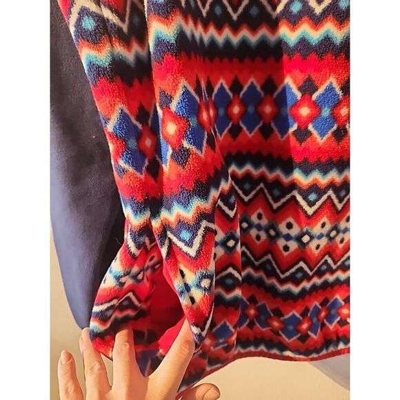 Women's M Snap Fleece Pullover Top AZTEC RED WHITE BLUE medium - Picture 5 of 6